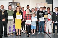 Mayor of Rochdale Surinder Biant, nominees and winners of the Young Citizen of the Year & Citizen of the Year Awards 2015  with members of Rotary Club of Middleton and Ethan Marriott, Member of Youth Parliament for Rochdale, Photograph: Rochdale Online